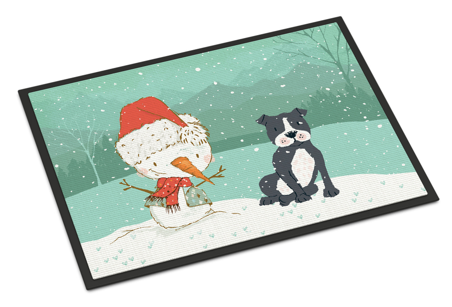 Caroline's Treasures Black Staffie Snowman Christmas Doormat - 24x36 Decorative Floor Mat – Indoor/Outdoor Rug with Artistic Flair CK2075JMAT