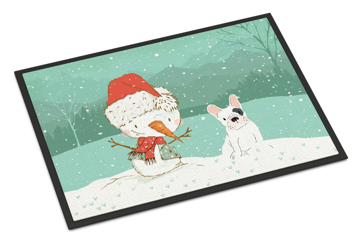 Caroline's Treasures Piebald French Bulldog Snowman Christmas Doormat - 24x36 Decorative Floor Mat – Indoor/Outdoor Rug with Artistic Flair CK2087JMAT