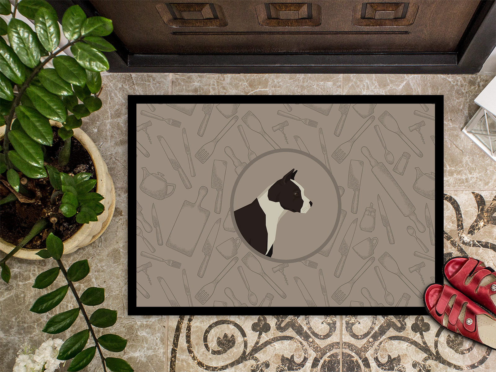Caroline's Treasures American Staffordshire Terrier In the Kitchen Doormat - 24x36 Decorative Floor Mat – Indoor/Outdoor Rug with Artistic Flair CK2162JMAT