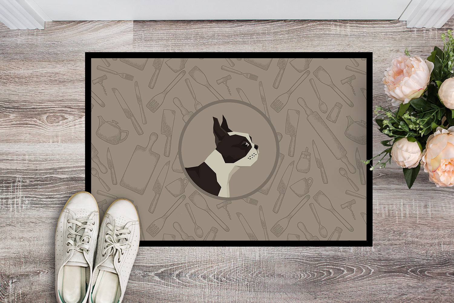 Caroline's Treasures Boston Terrier In the Kitchen Doormat - 24x36 Decorative Floor Mat – Indoor/Outdoor Rug with Artistic Flair CK2172JMAT