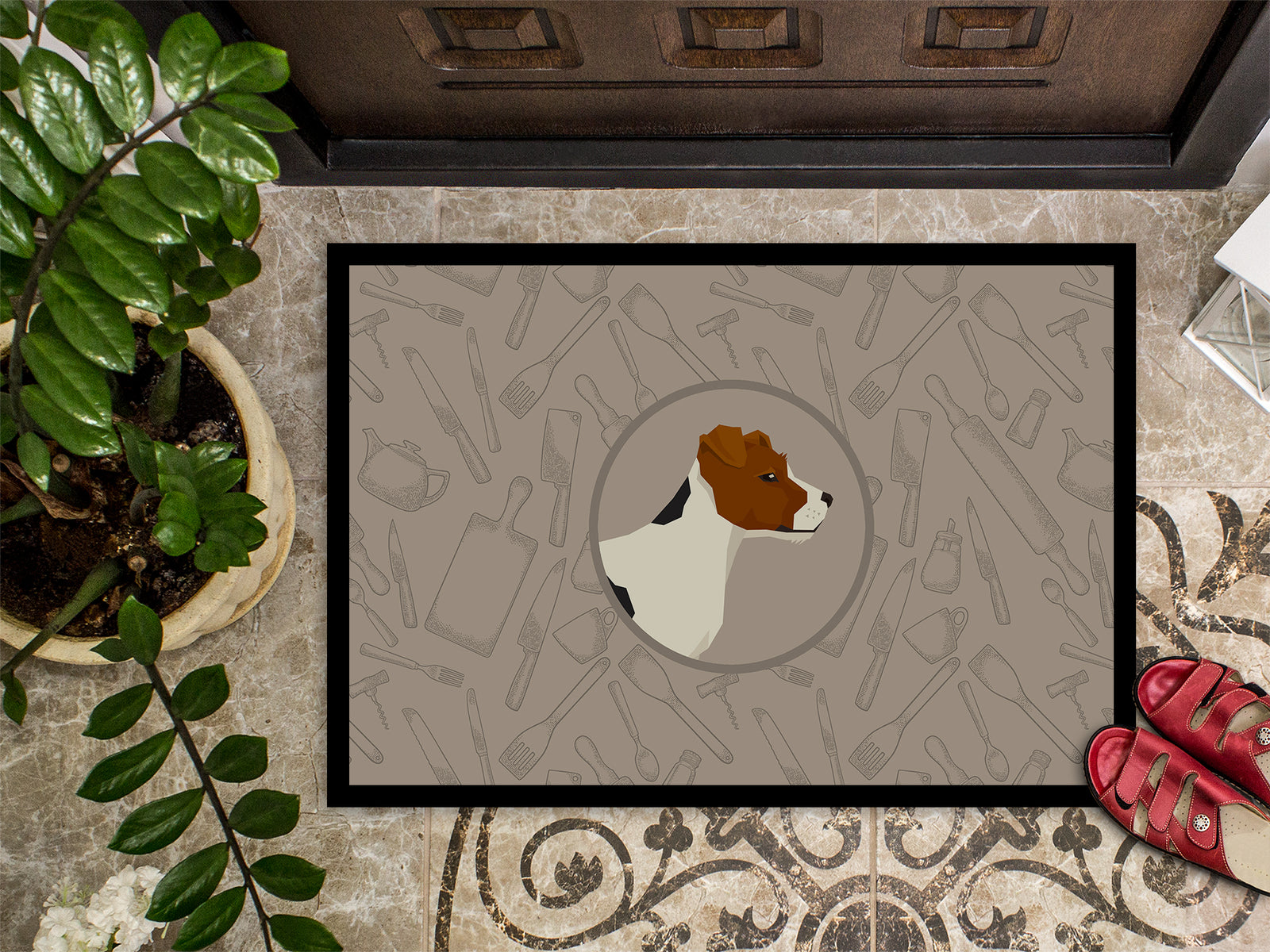 Caroline's Treasures Jack Russell Terrier In the Kitchen Doormat - 24x36 Decorative Floor Mat – Indoor/Outdoor Rug with Artistic Flair CK2194JMAT