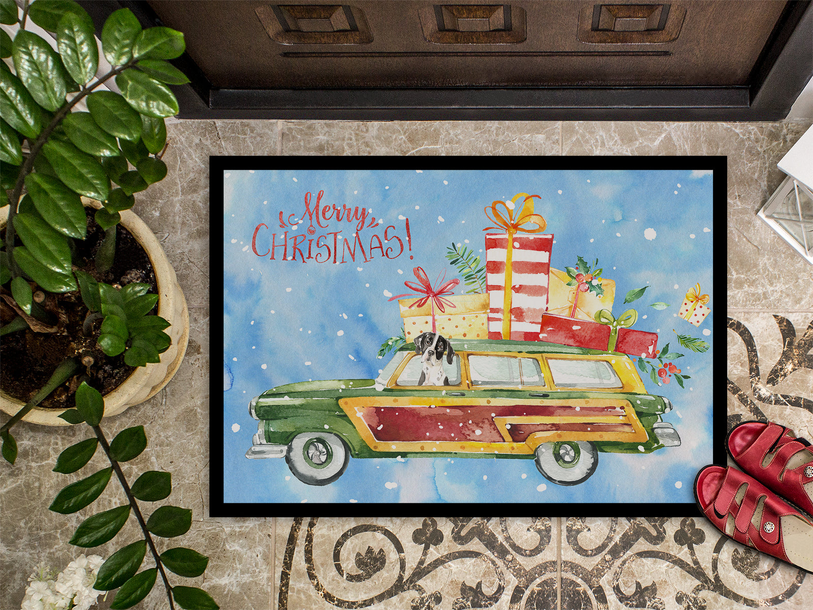 Caroline's Treasures Merry Christmas English Pointer Doormat - 24x36 Decorative Floor Mat – Indoor/Outdoor Rug with Artistic Flair CK2405JMAT