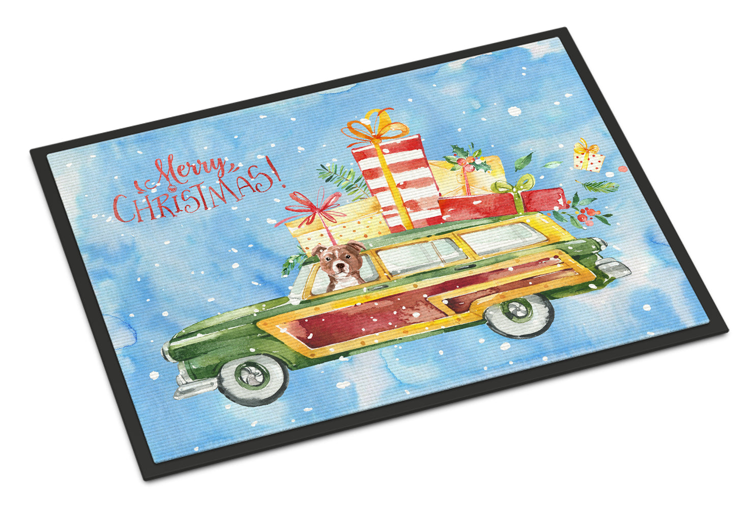Caroline's Treasures Merry Christmas Red Staffie Bull Terrier Doormat - 24x36 Decorative Floor Mat – Indoor/Outdoor Rug with Artistic Flair CK2464JMAT