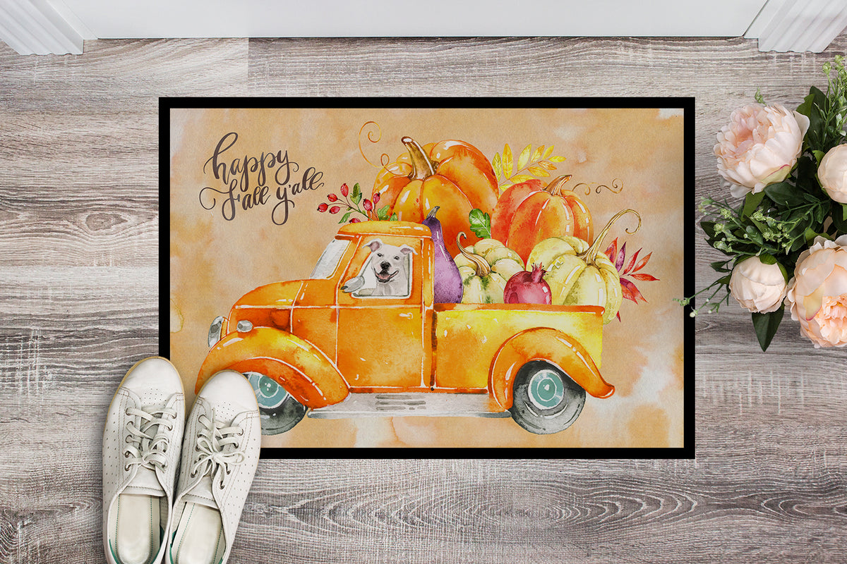 Caroline's Treasures Fall Harvest White Staffordshire Bull Terrier Doormat - 24x36 Decorative Floor Mat – Indoor/Outdoor Rug with Artistic Flair CK2645JMAT