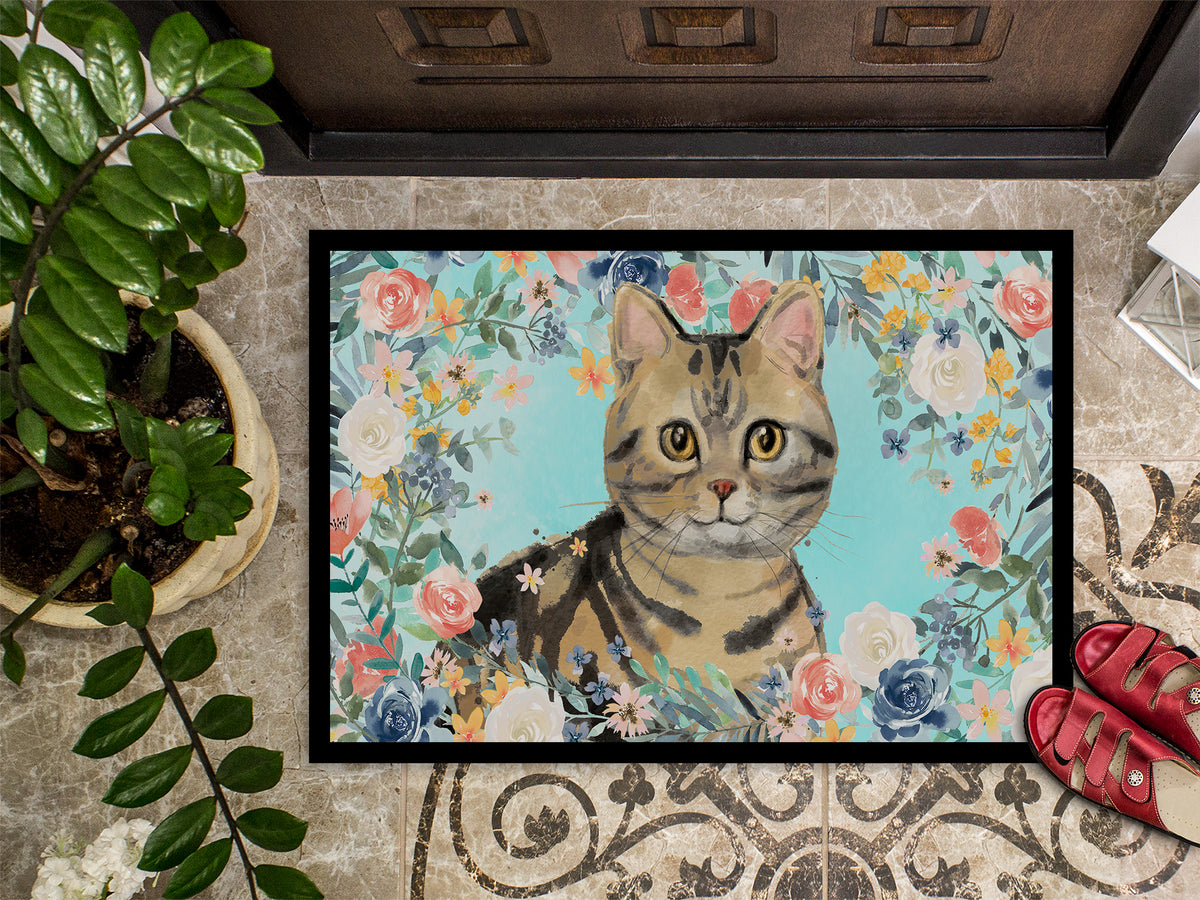 Caroline's Treasures American Shorthair Brown Tabby Spring Flowers Doormat - 24x36 Decorative Floor Mat – Indoor/Outdoor Rug with Artistic Flair CK3387JMAT