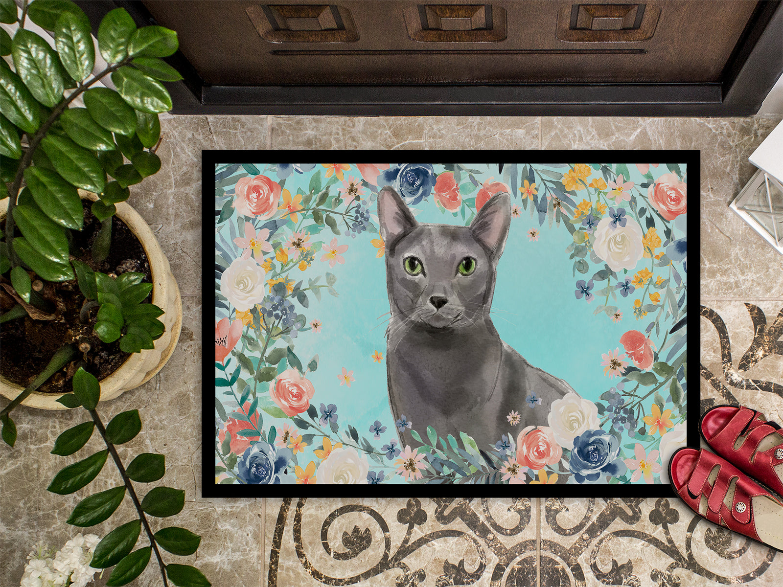 Caroline's Treasures Blue Russian Spring Flowers Doormat - 24x36 Decorative Floor Mat – Indoor/Outdoor Rug with Artistic Flair CK3390JMAT