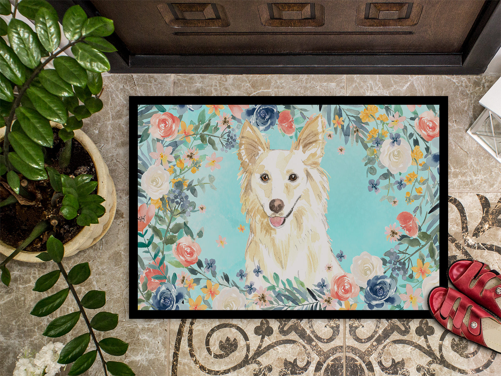 Caroline's Treasures White Collie Doormat - 24x36 Decorative Floor Mat – Indoor/Outdoor Rug with Artistic Flair CK3403JMAT