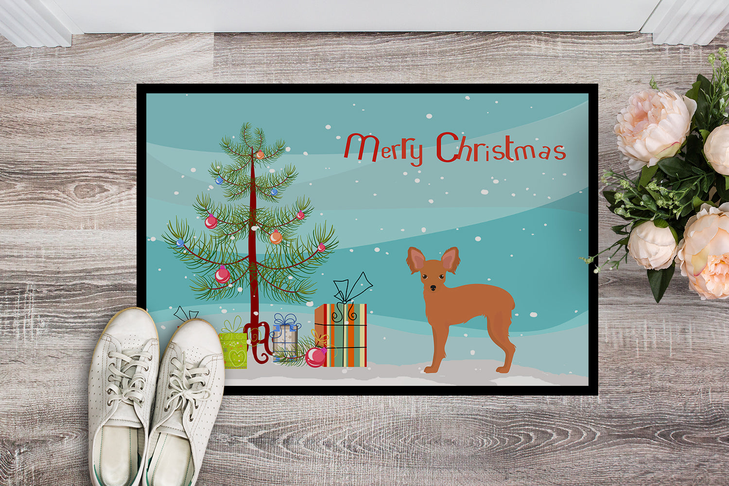 Caroline's Treasures Russkiy Toy or Russian Toy Terrier Christmas Tree Doormat - 24x36 Decorative Floor Mat – Indoor/Outdoor Rug with Artistic Flair CK3484JMAT