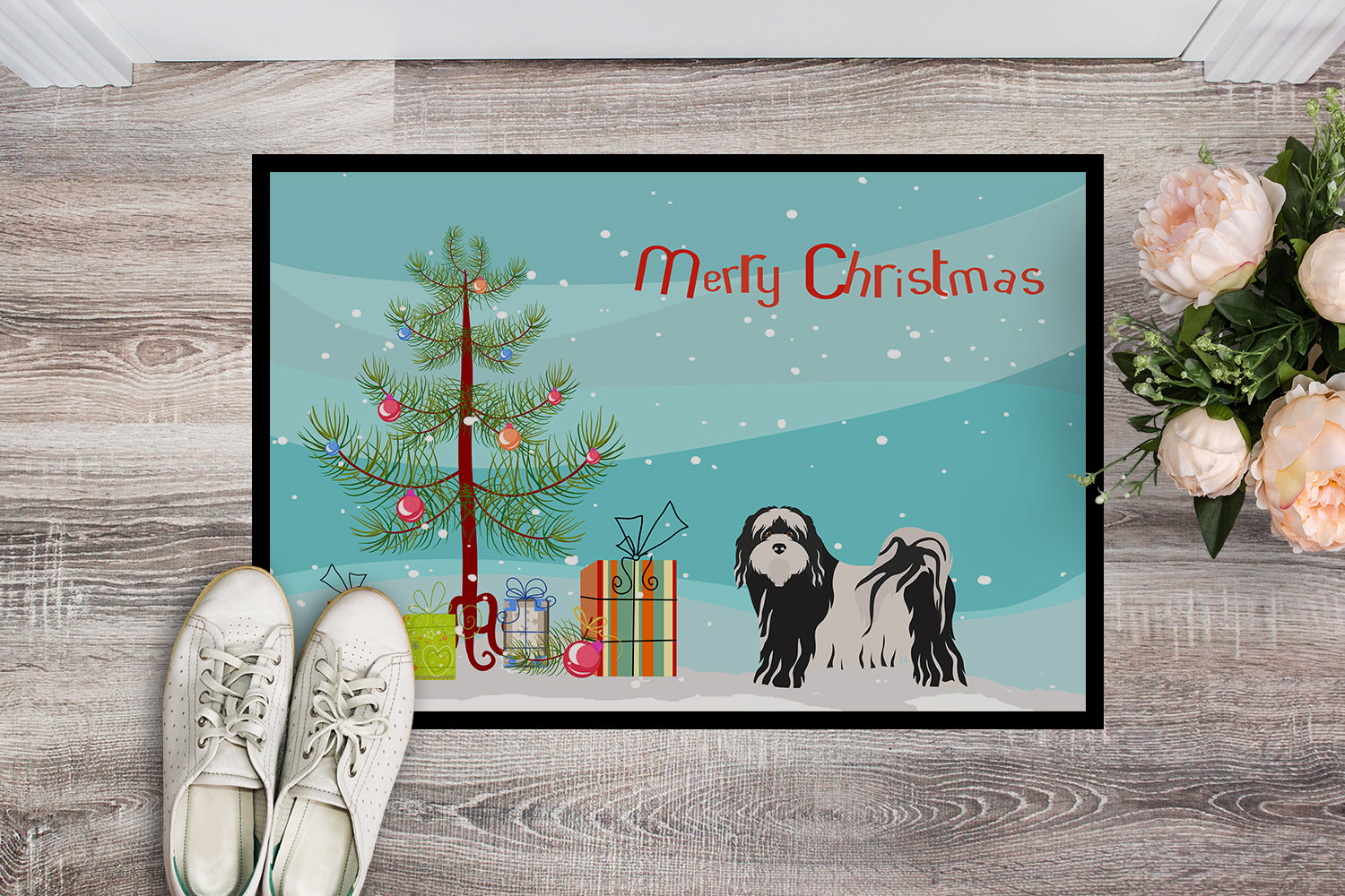 Caroline's Treasures Tibetan Terrier Christmas Tree Doormat - 24x36 Decorative Floor Mat – Indoor/Outdoor Rug with Artistic Flair CK3489JMAT