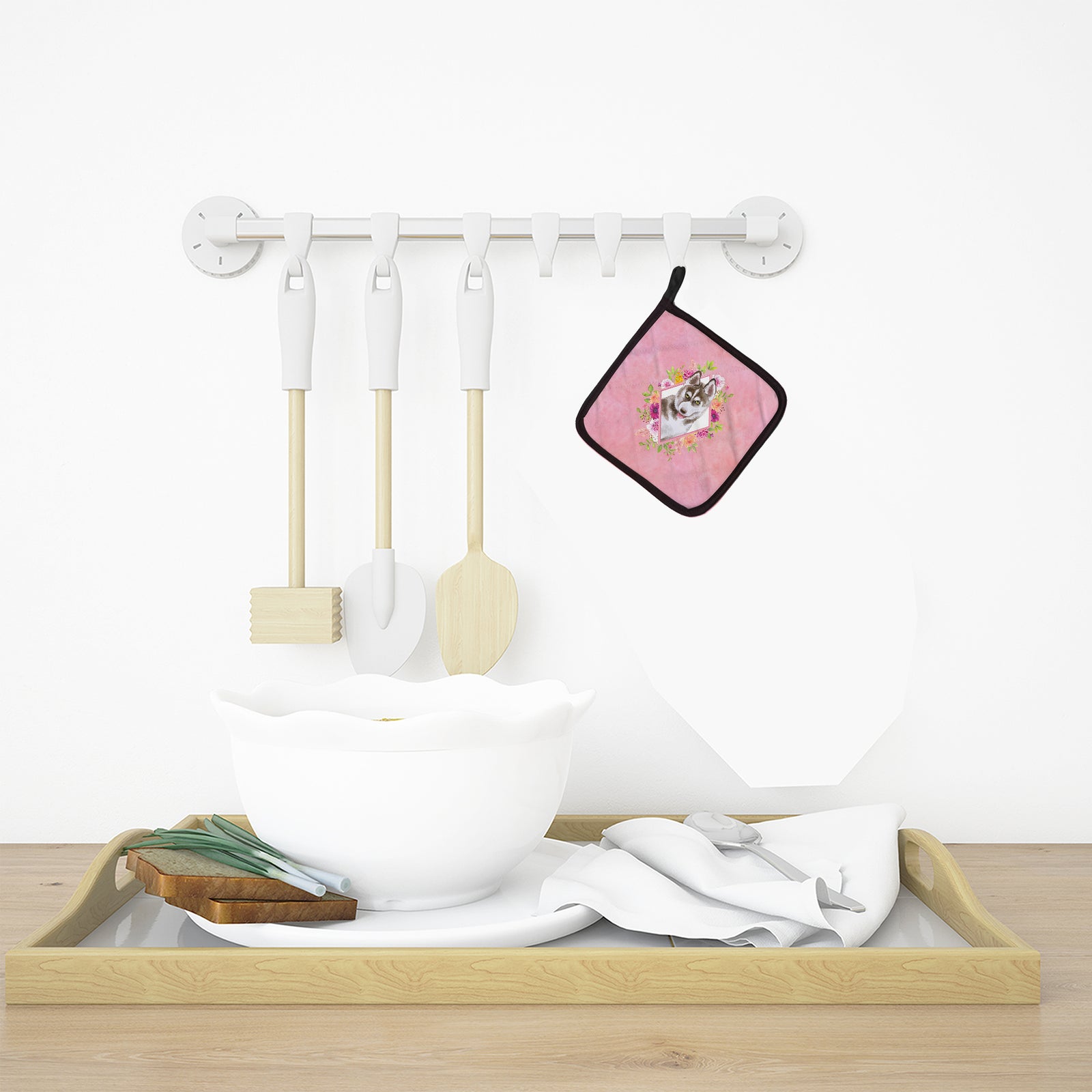 Caroline's Treasures Siberian Husky #2 Pink Flowers Pot Holders - Set of 2 - Heat-Resistant Kitchen Essentials CK4152PTHD