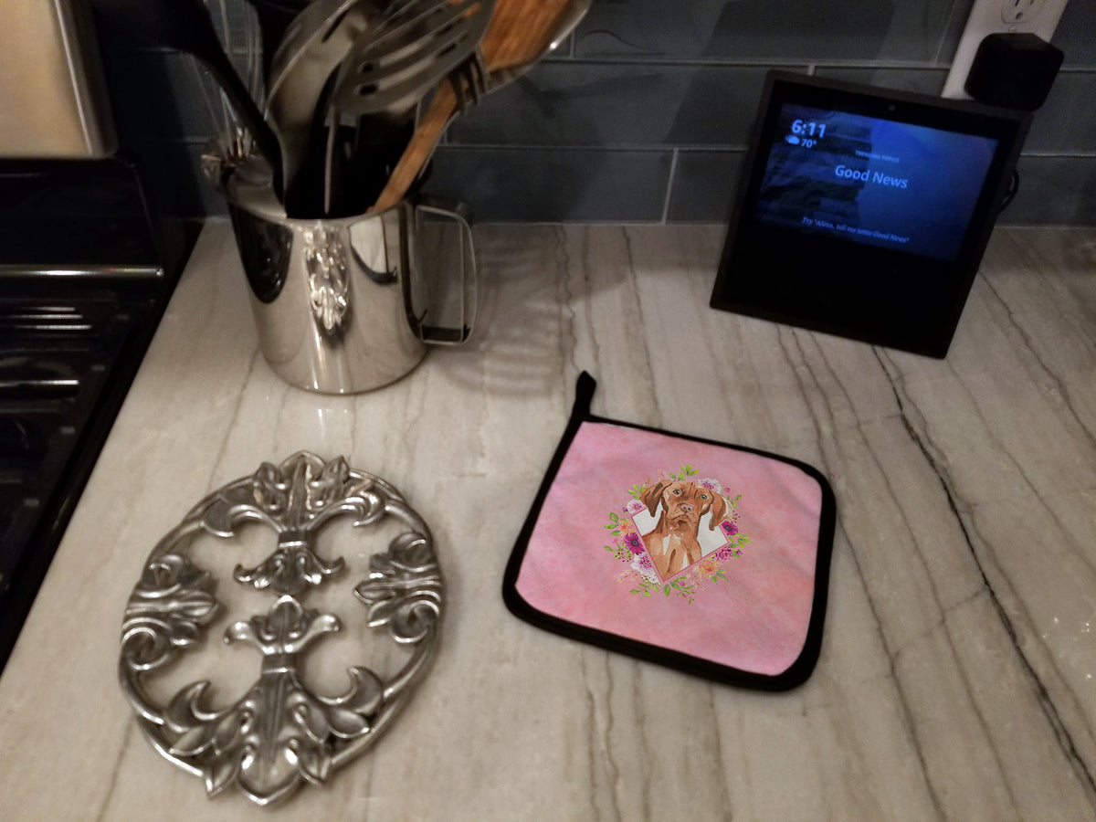 Caroline's Treasures Vizsla Pink Flowers Pot Holders - Set of 2 - Heat-Resistant Kitchen Essentials CK4232PTHD
