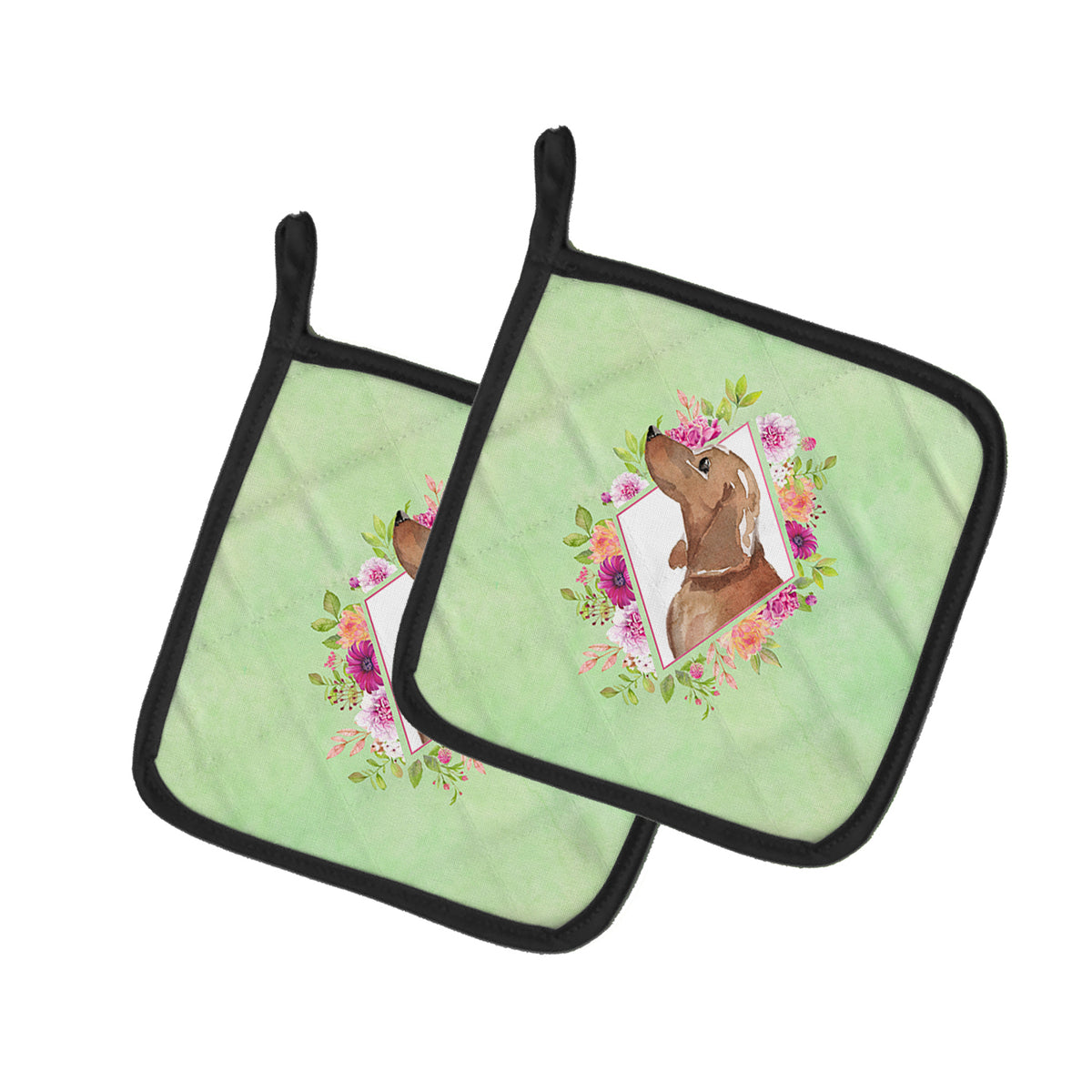 Caroline's Treasures Dachshund Green Flowers Pot Holders - Set of 2 - Heat-Resistant Kitchen Essentials CK4367PTHD
