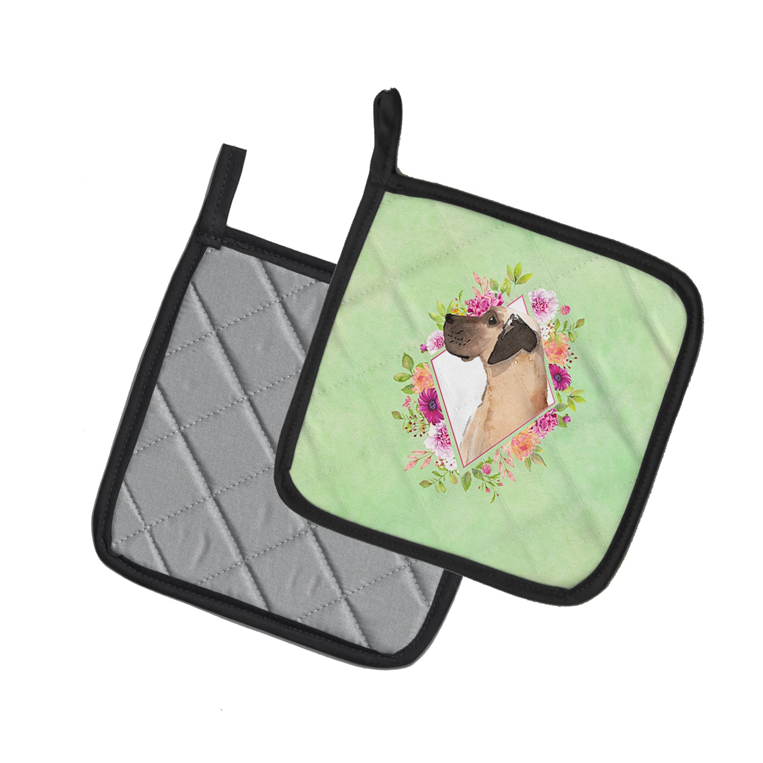 Caroline's Treasures Fawn Great Dane Green Flowers Pot Holders - Set of 2 - Heat-Resistant Kitchen Essentials CK4394PTHD
