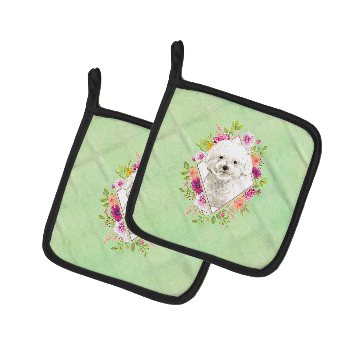 Caroline's Treasures Bichon Frise Green Flowers Pot Holders - Set of 2 - Heat-Resistant Kitchen Essentials CK4423PTHD