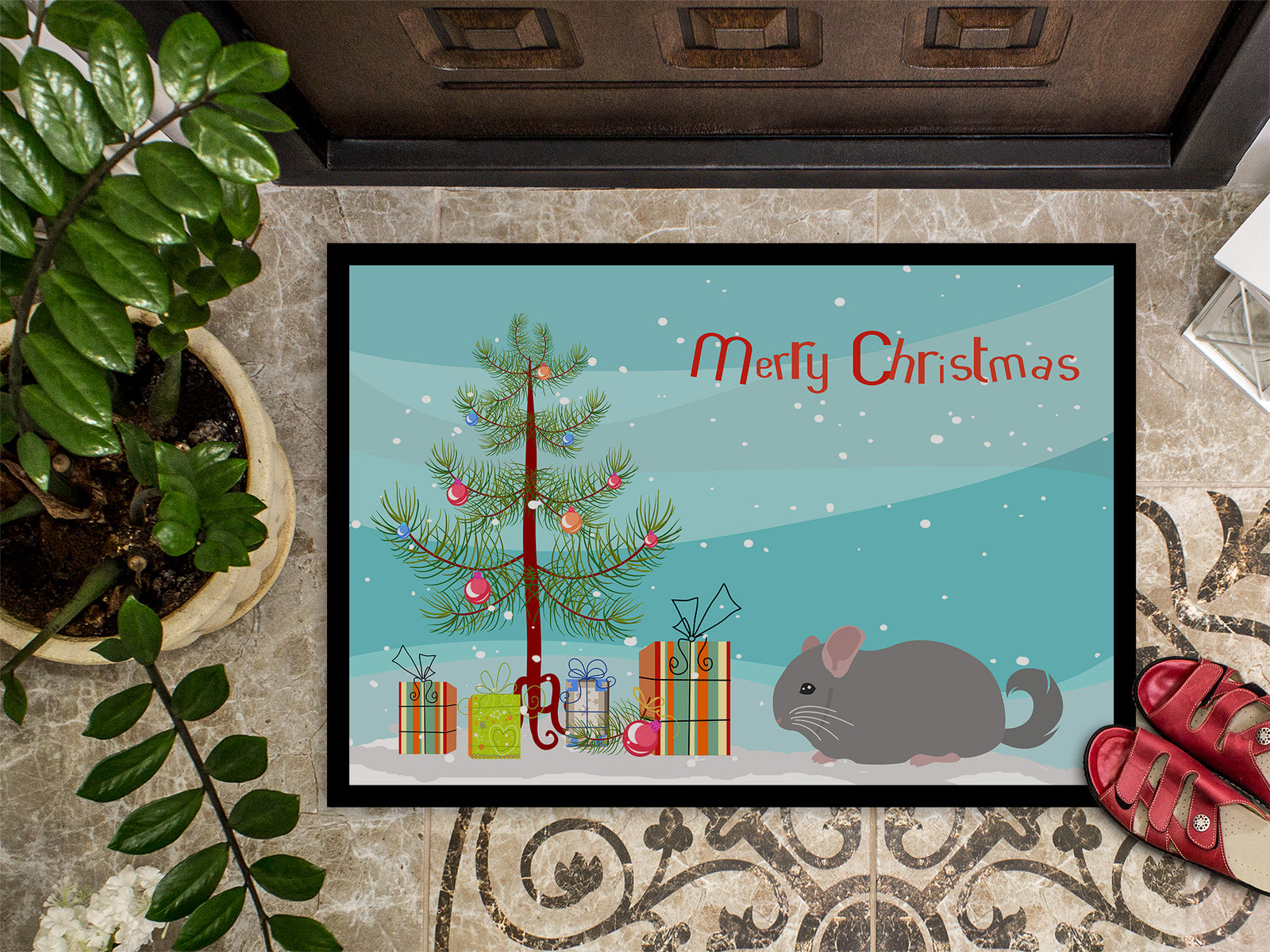 Caroline's Treasures Agouti Chinchilla Merry Christmas Doormat - 24x36 Decorative Floor Mat – Indoor/Outdoor Rug with Artistic Flair CK4430JMAT
