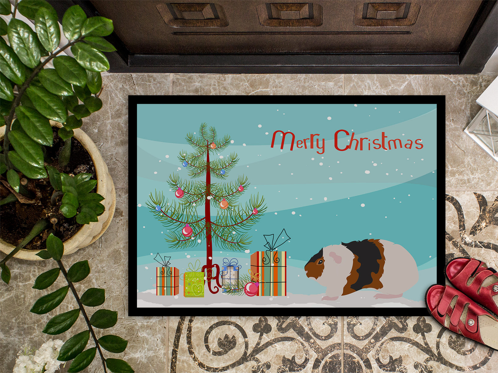 Caroline's Treasures Teddy Guinea Pig Merry Christmas Doormat - 24x36 Decorative Floor Mat – Indoor/Outdoor Rug with Artistic Flair CK4448JMAT