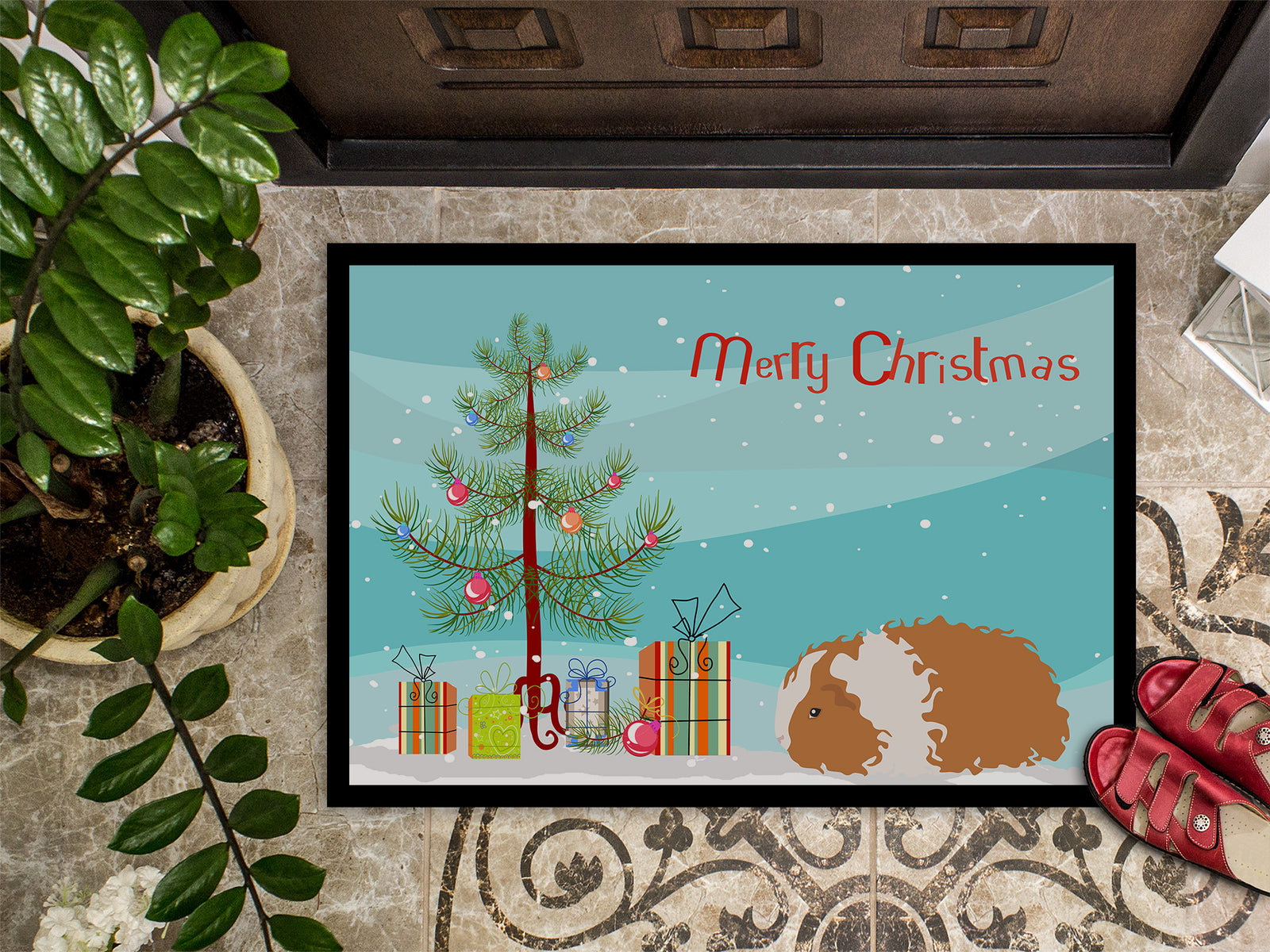 Caroline's Treasures Texel Guinea Pig Merry Christmas Doormat - 24x36 Decorative Floor Mat – Indoor/Outdoor Rug with Artistic Flair CK4449JMAT