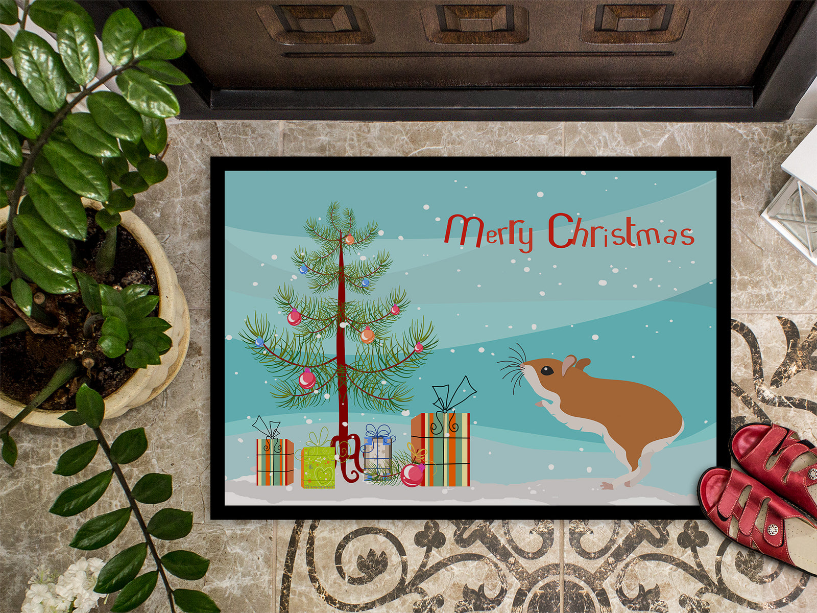 Caroline's Treasures White Legged Hamster Merry Christmas Doormat - 24x36 Decorative Floor Mat – Indoor/Outdoor Rug with Artistic Flair CK4458JMAT