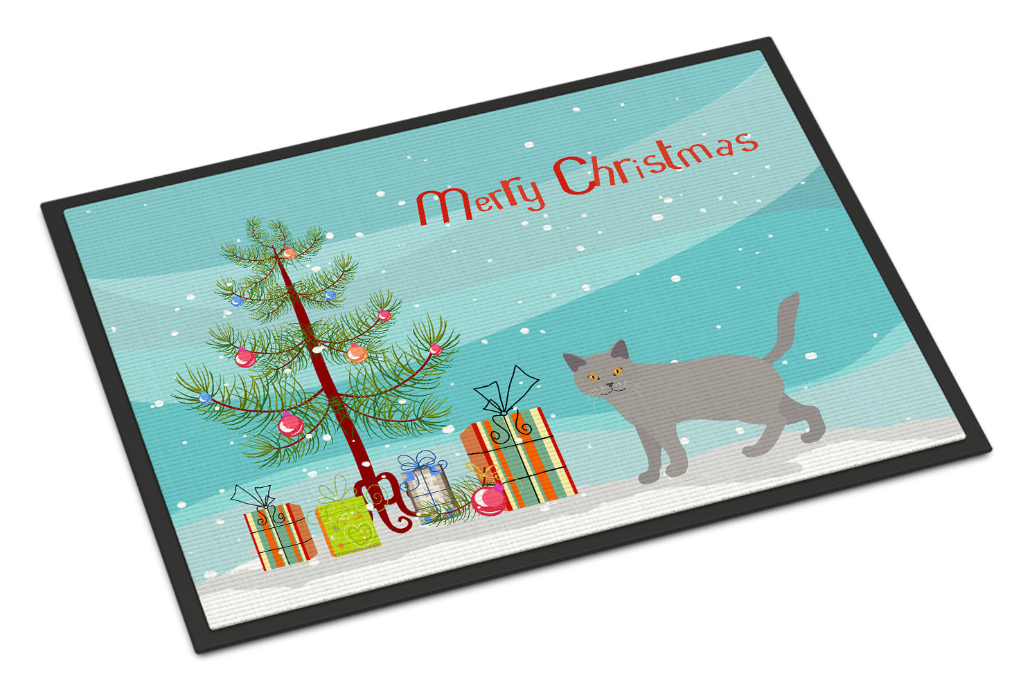 Caroline's Treasures Chartreux #2 Cat Merry Christmas Doormat - 24x36 Decorative Floor Mat – Indoor/Outdoor Rug with Artistic Flair CK4583JMAT