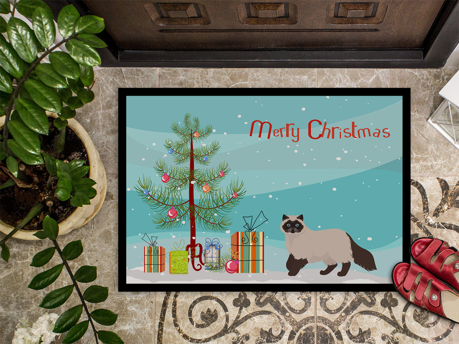 Caroline's Treasures Colorpoint Persian Hymalayan Cat Merry Christmas Doormat - 24x36 Decorative Floor Mat – Indoor/Outdoor Rug with Artistic Flair CK4593JMAT