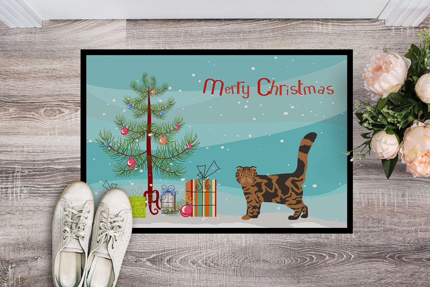 Caroline's Treasures Foldex Exotic Fold #2 Cat Merry Christmas Doormat - 24x36 Decorative Floor Mat – Indoor/Outdoor Rug with Artistic Flair CK4625JMAT