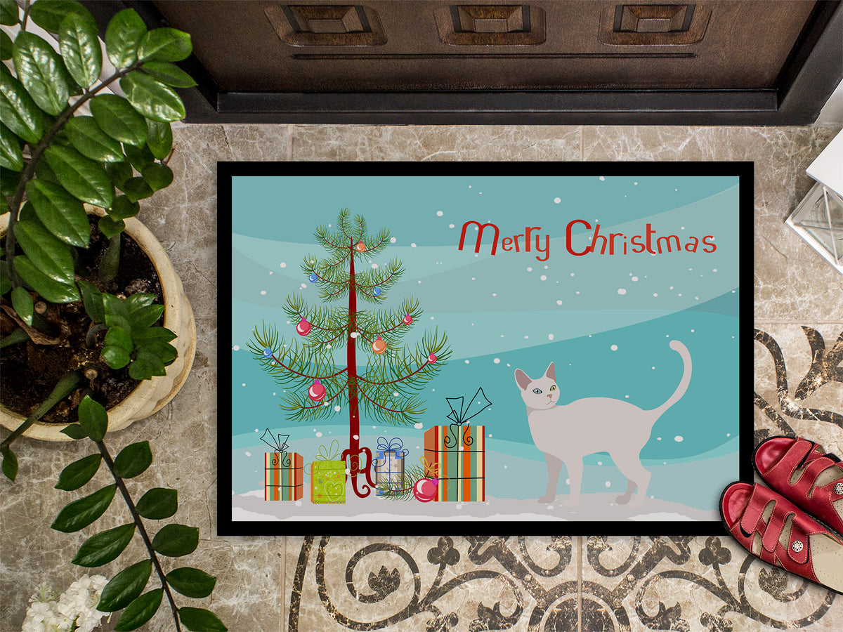 Caroline's Treasures Khao Manee #2 Cat Merry Christmas Doormat - 24x36 Decorative Floor Mat – Indoor/Outdoor Rug with Artistic Flair CK4635JMAT