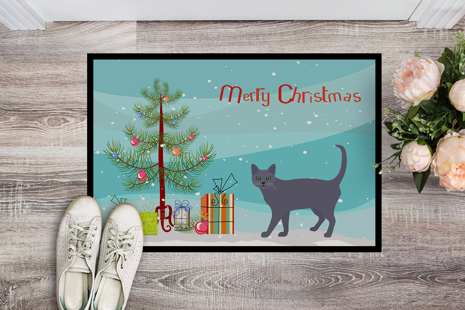 Caroline's Treasures Korat #3 Cat Merry Christmas Doormat - 24x36 Decorative Floor Mat – Indoor/Outdoor Rug with Artistic Flair CK4638JMAT