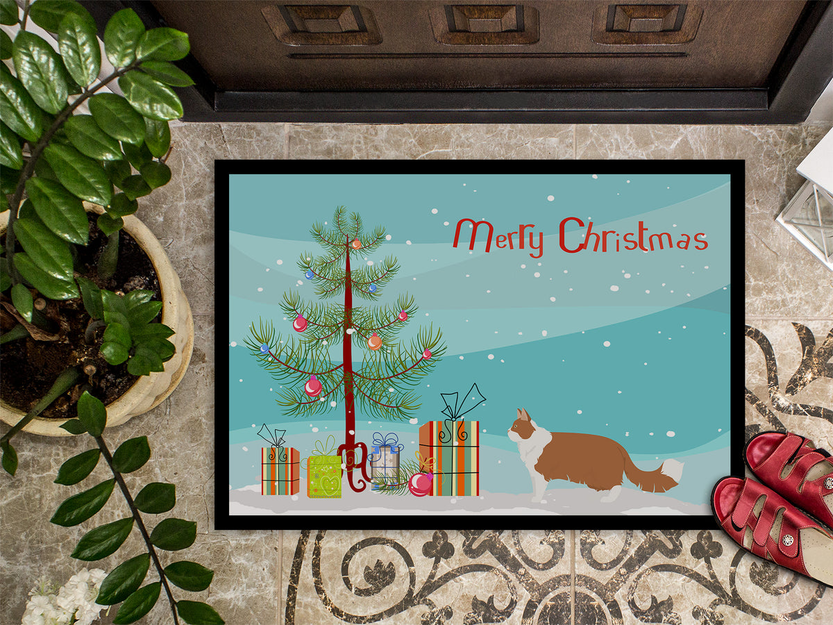 Caroline's Treasures Norwegian Forest #2 Cat Merry Christmas Doormat - 24x36 Decorative Floor Mat – Indoor/Outdoor Rug with Artistic Flair CK4665JMAT