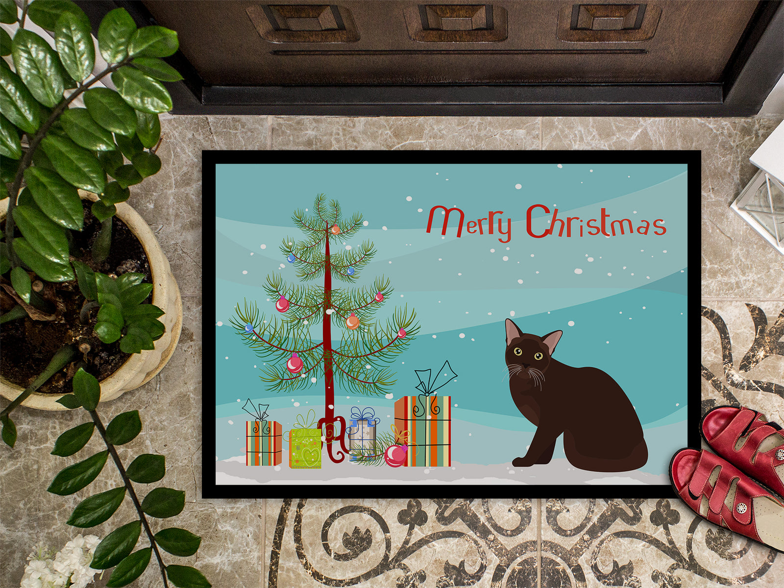 Caroline's Treasures Burmese #1 Cat Merry Christmas Doormat - 24x36 Decorative Floor Mat – Indoor/Outdoor Rug with Artistic Flair CK4753JMAT