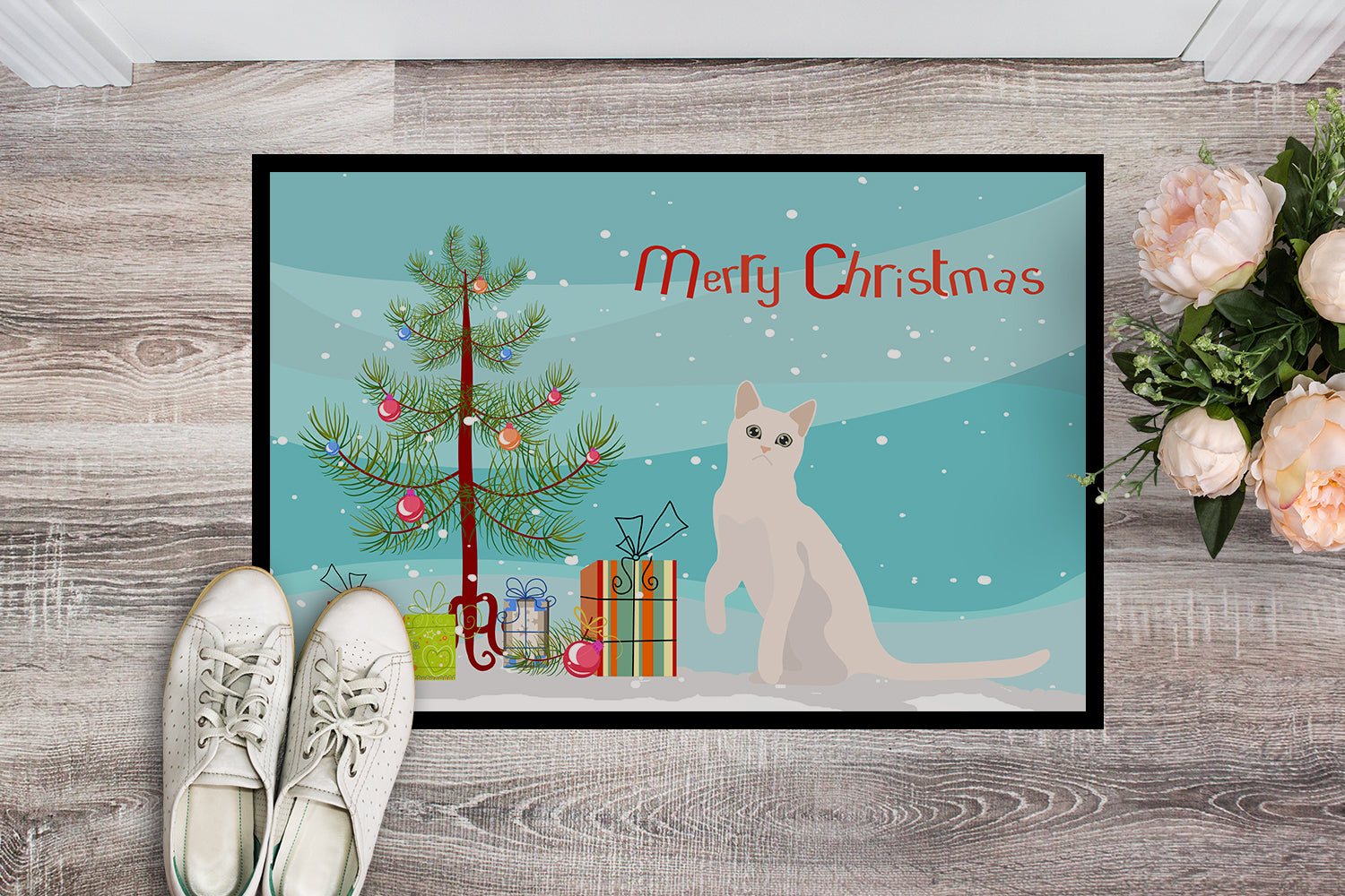 Caroline's Treasures Burmilla #1 Cat Merry Christmas Doormat - 24x36 Decorative Floor Mat – Indoor/Outdoor Rug with Artistic Flair CK4755JMAT