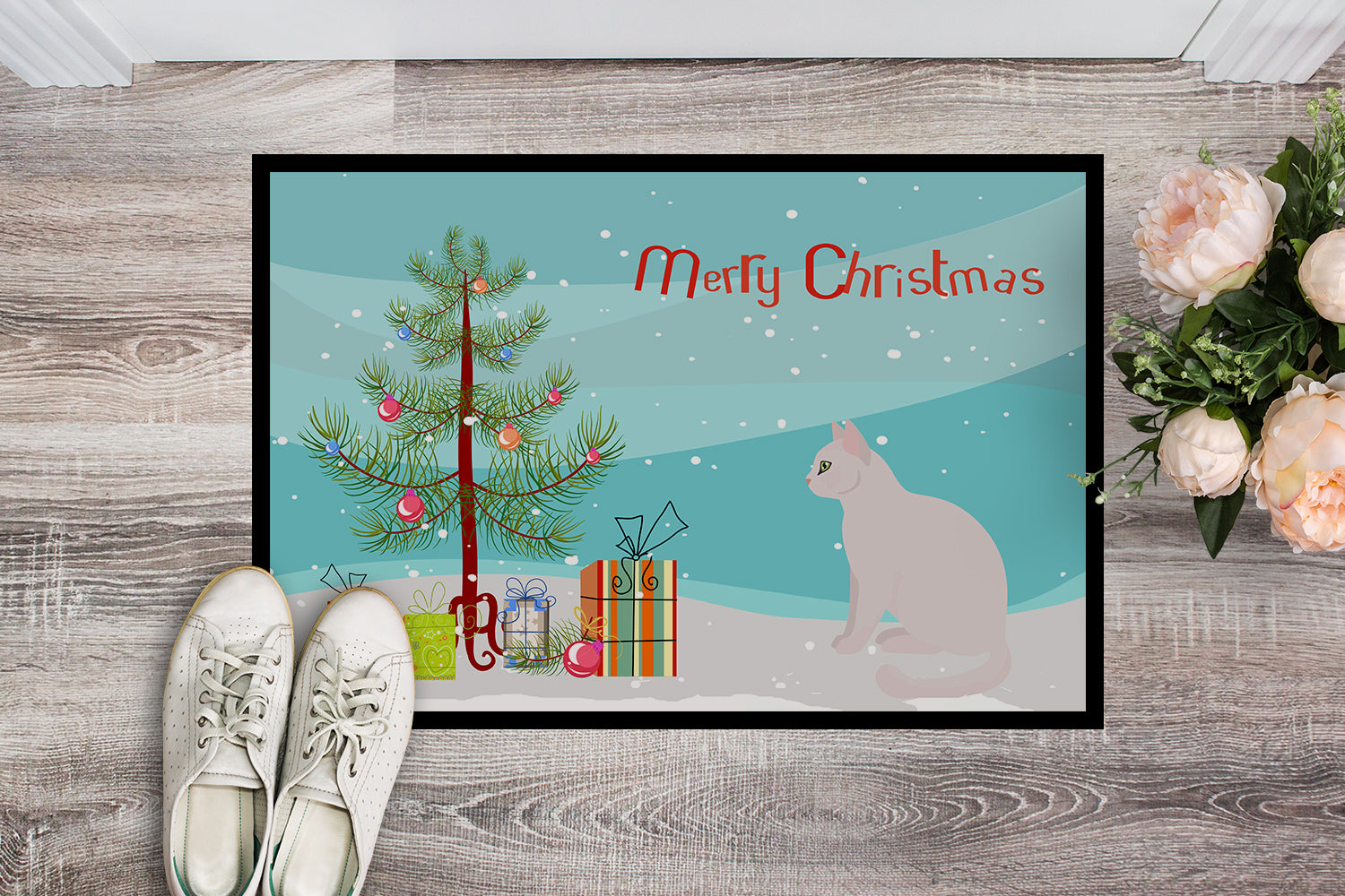 Caroline's Treasures Burmilla #2 Cat Merry Christmas Doormat - 24x36 Decorative Floor Mat – Indoor/Outdoor Rug with Artistic Flair CK4756JMAT