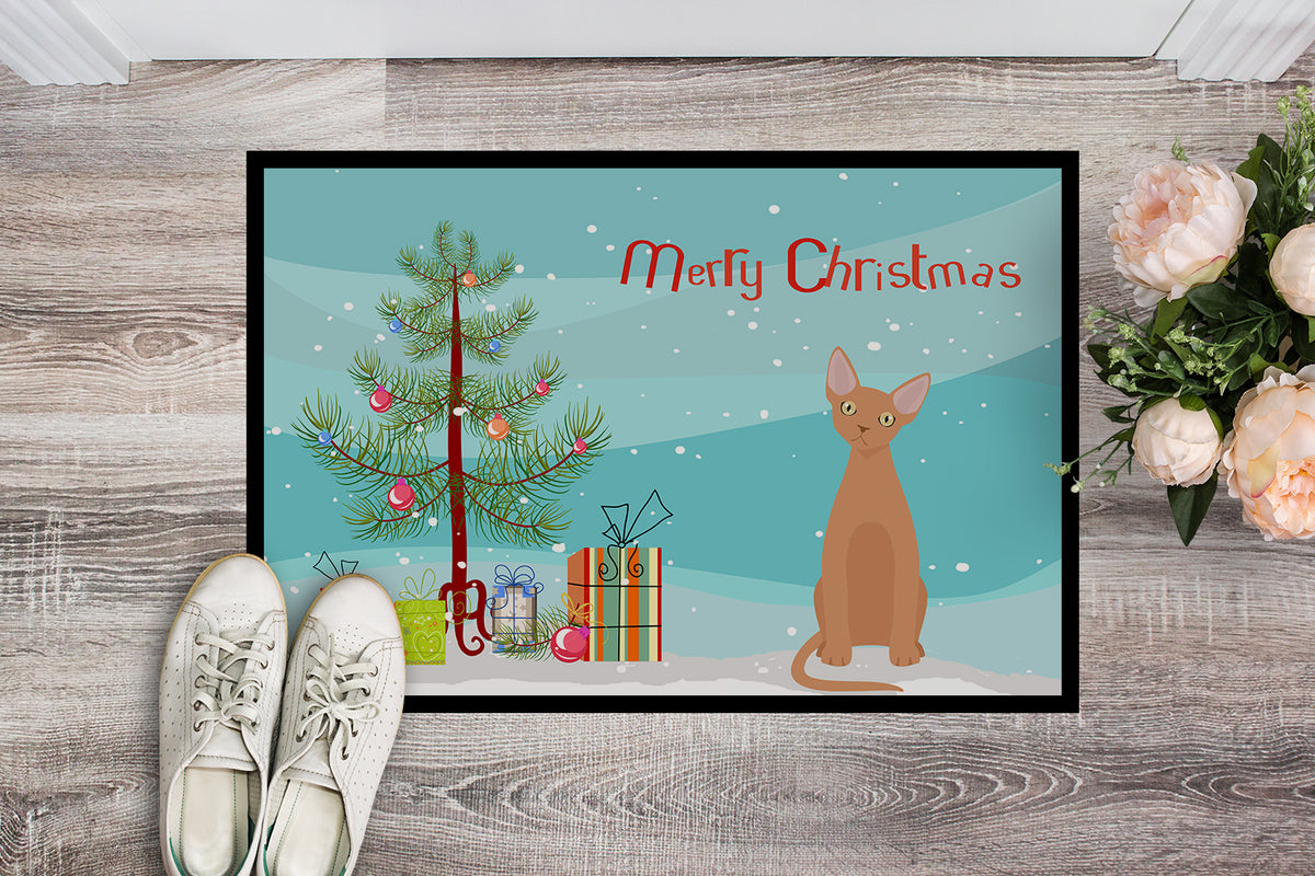 Caroline's Treasures Devon Rex #1 Cat Merry Christmas Doormat - 24x36 Decorative Floor Mat – Indoor/Outdoor Rug with Artistic Flair CK4762JMAT