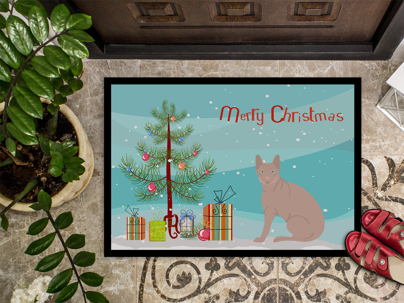 Caroline's Treasures Don Sphynx Cat Merry Christmas Doormat - 24x36 Decorative Floor Mat – Indoor/Outdoor Rug with Artistic Flair CK4765JMAT