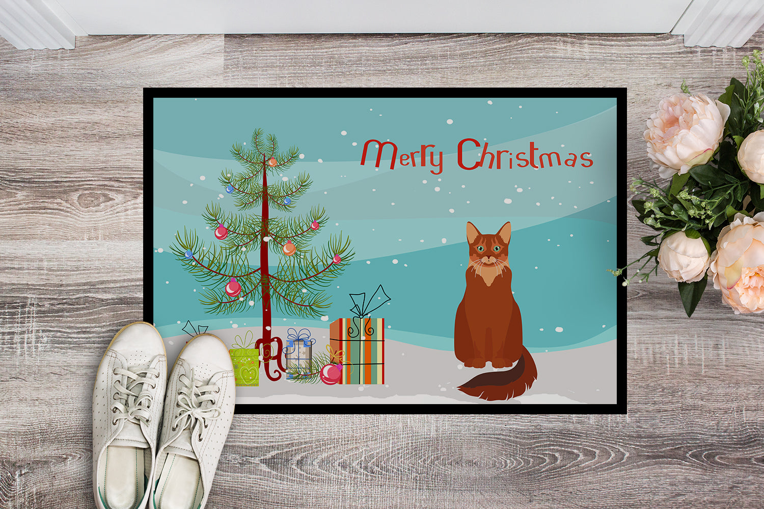 Caroline's Treasures Somali Cat Merry Christmas Doormat - 24x36 Decorative Floor Mat – Indoor/Outdoor Rug with Artistic Flair CK4799JMAT