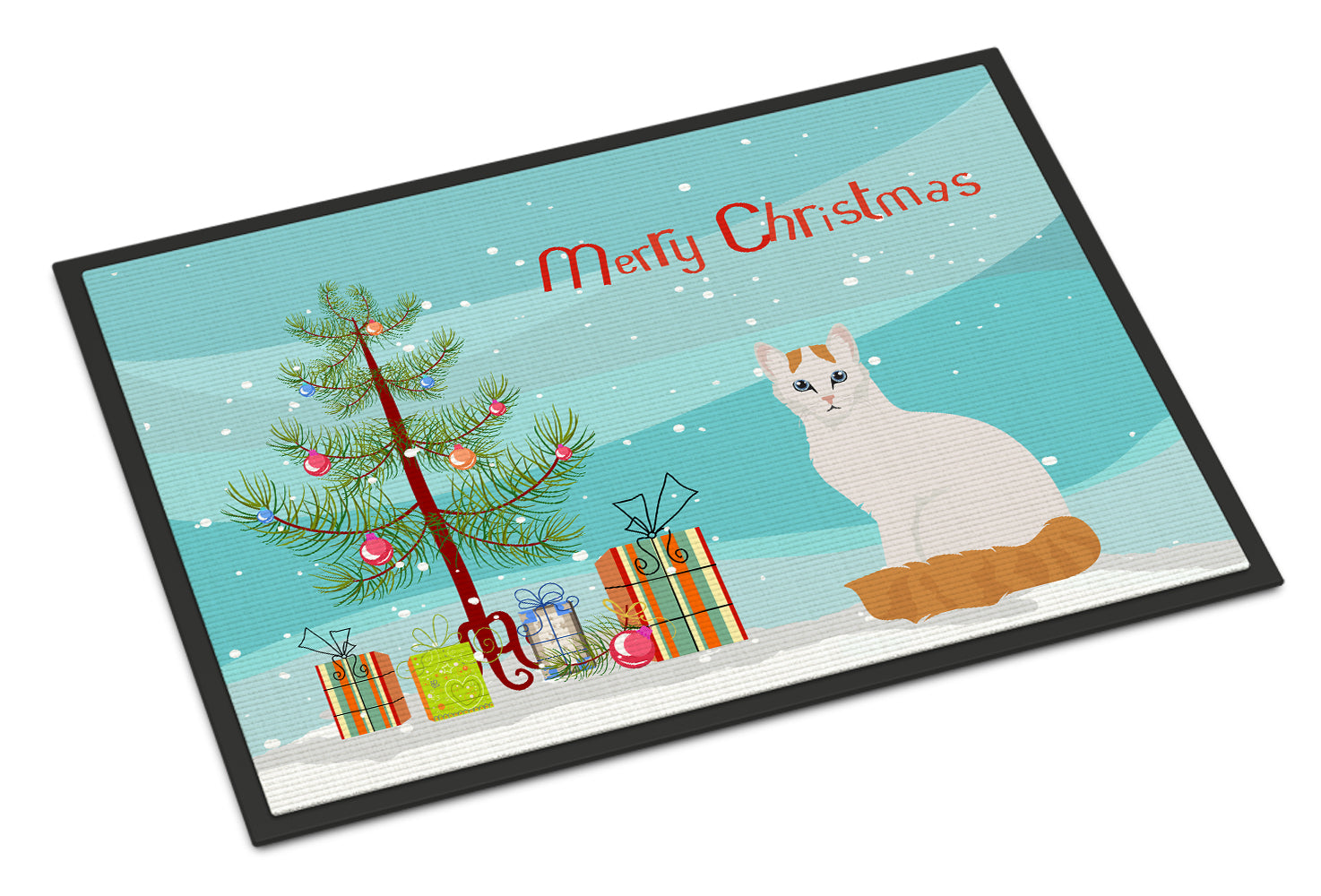 Caroline's Treasures Turkish Van Cat Merry Christmas Doormat - 24x36 Decorative Floor Mat – Indoor/Outdoor Rug with Artistic Flair CK4808JMAT