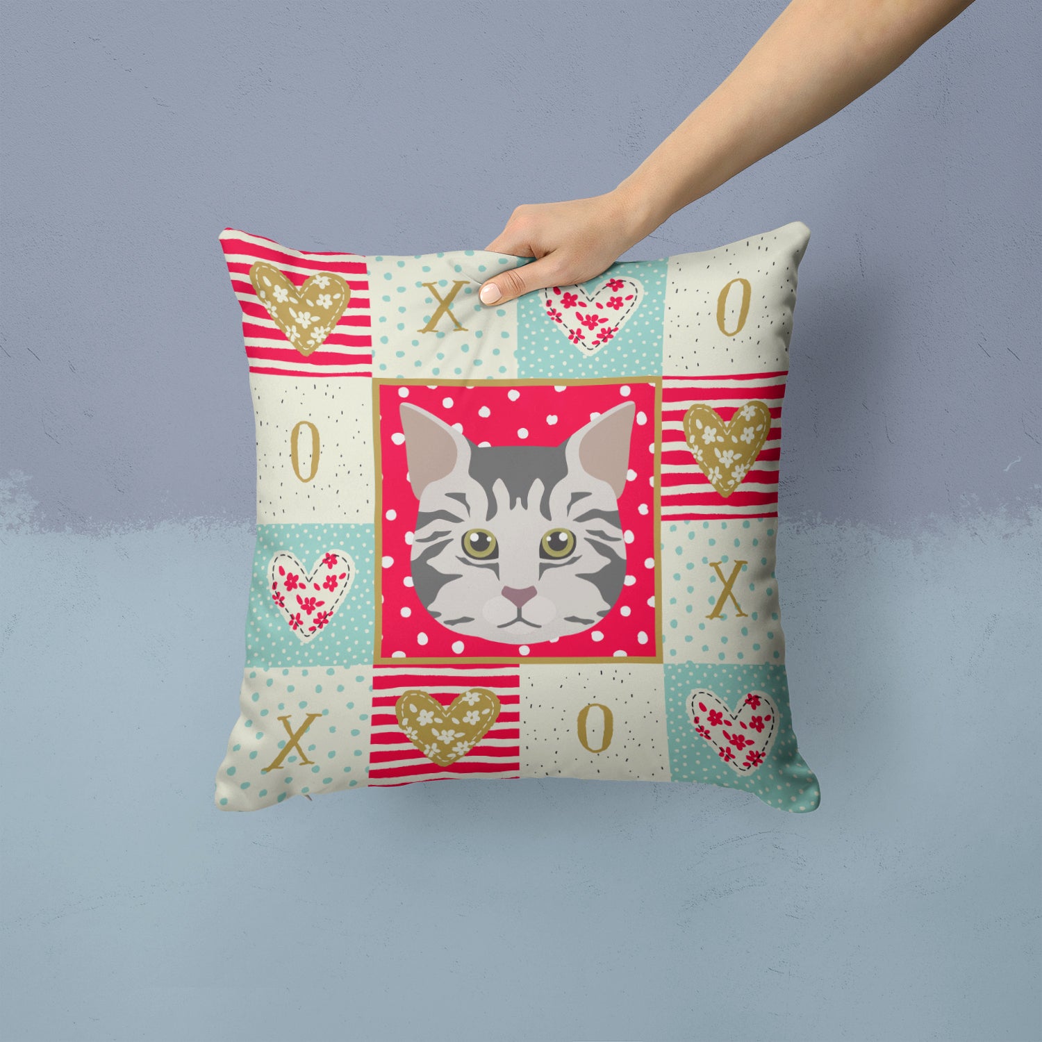 Caroline's Treasures American Bobtail Cat Love Throw Pillow - 14x14 Decorative Pillow – Art for Your Home & Patio CK5079PW1414