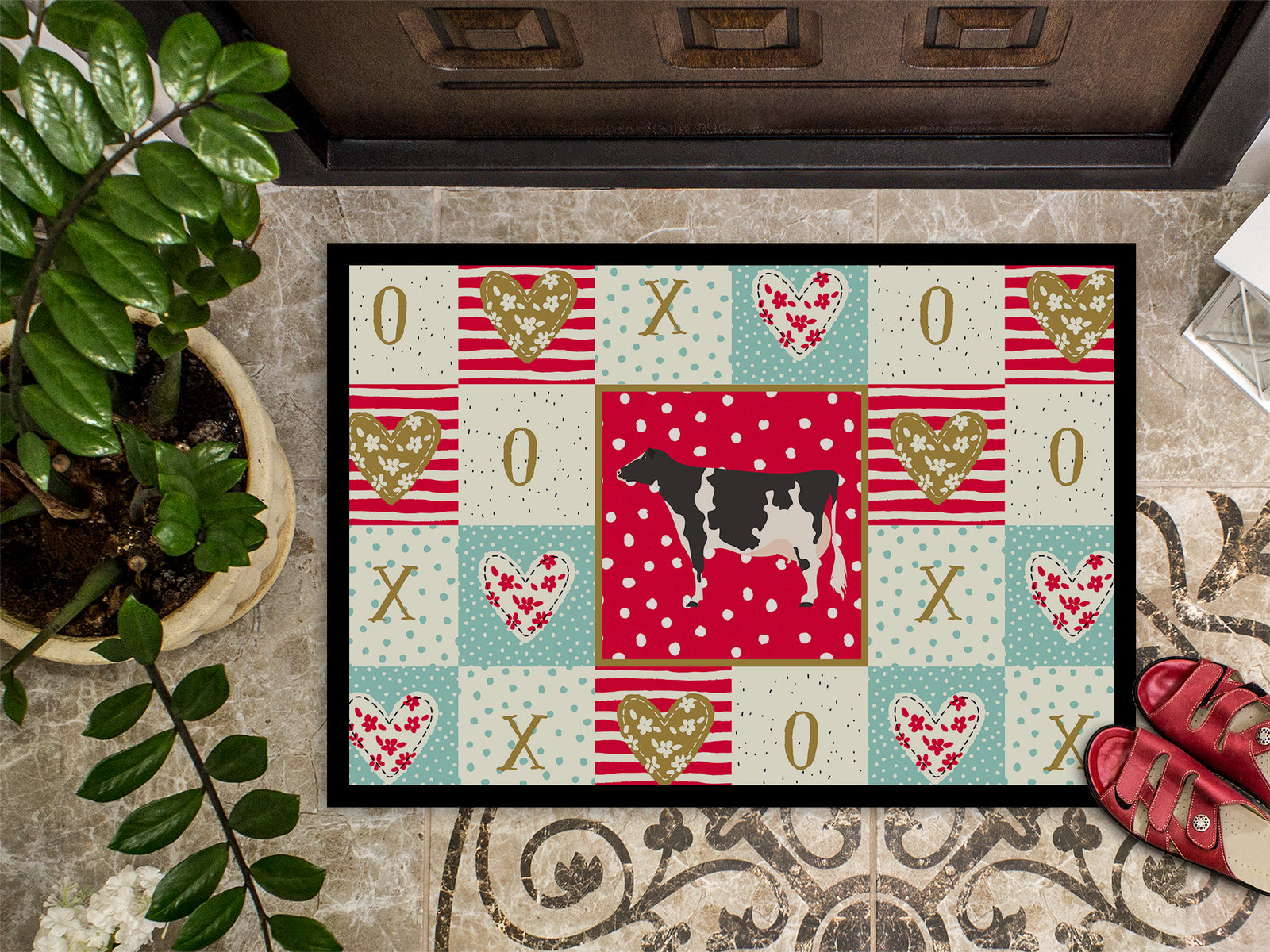 Caroline's Treasures Holstein Cow Love Doormat - 18x27 Decorative Floor Mat – Indoor/Outdoor Rug with Artistic Flair CK5249MAT