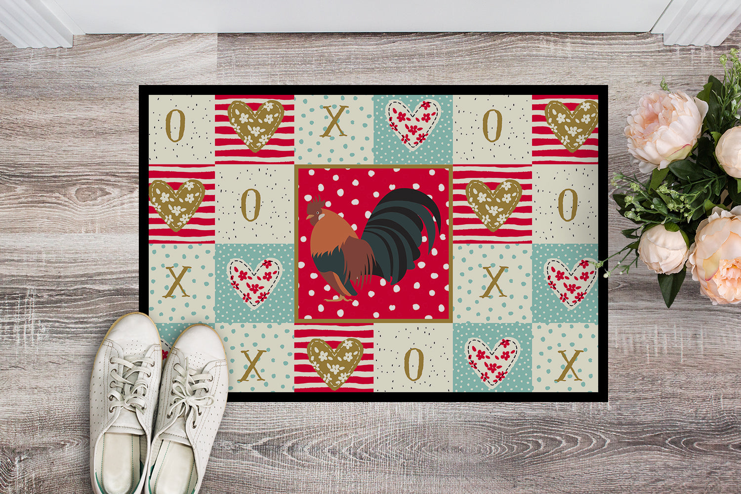 Caroline's Treasures Dutch Bantam Chicken Love Doormat Front Door Mat Indoor Outdoor Rugs for Entryway, Non Slip Washable Low Pile, 18H X 27W
