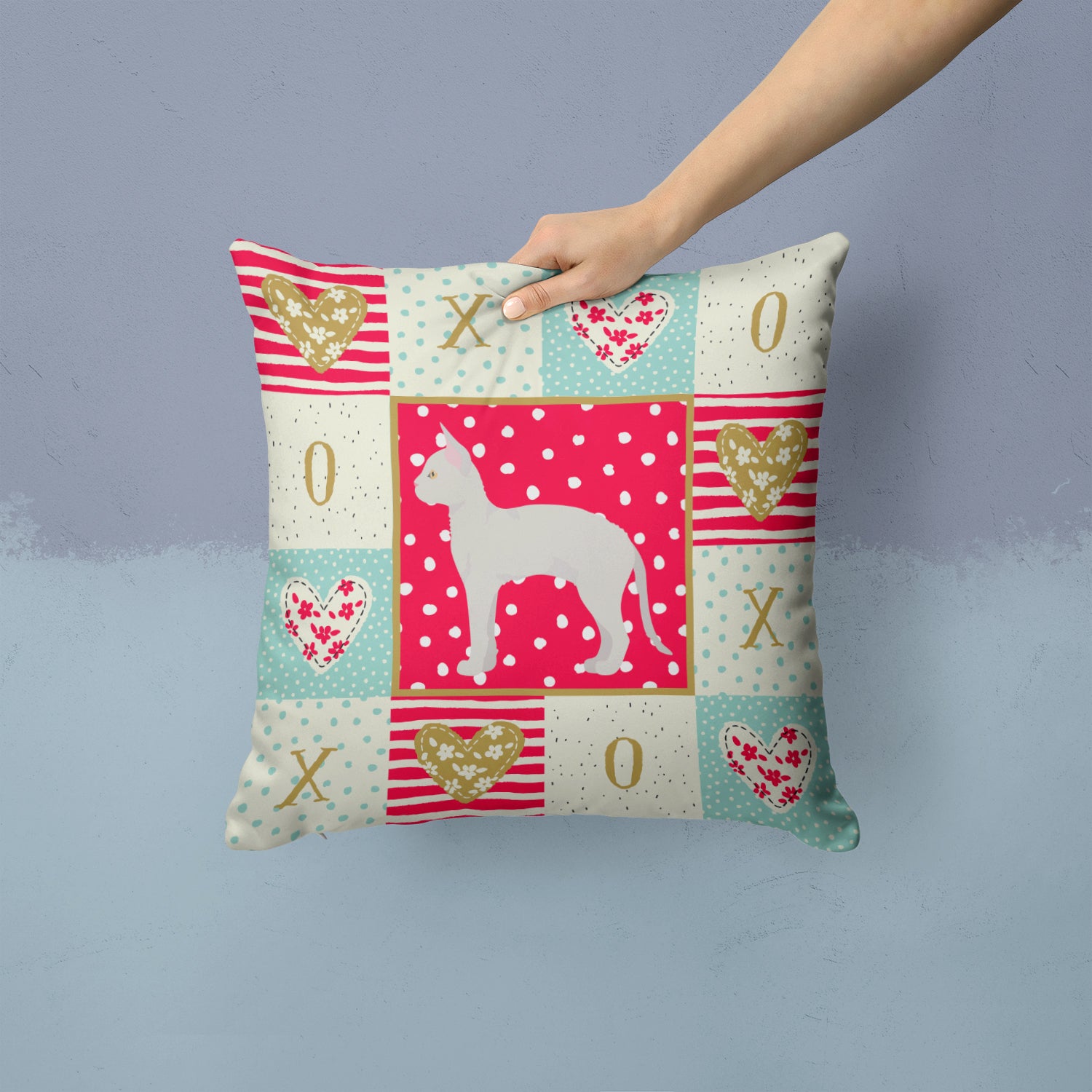 Caroline's Treasures German Rex #3 Cat Love Throw Pillow - 14x14 Decorative Pillow – Art for Your Home & Patio CK5622PW1414