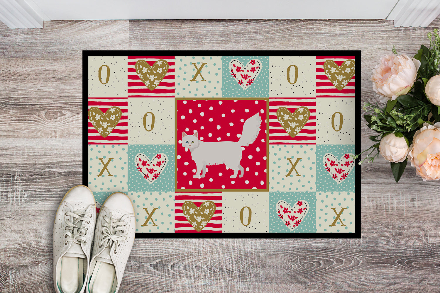 Caroline's Treasures Turkish Angora Cat Love Doormat - 24x36 Decorative Floor Mat – Indoor/Outdoor Rug with Artistic Flair CK5726JMAT