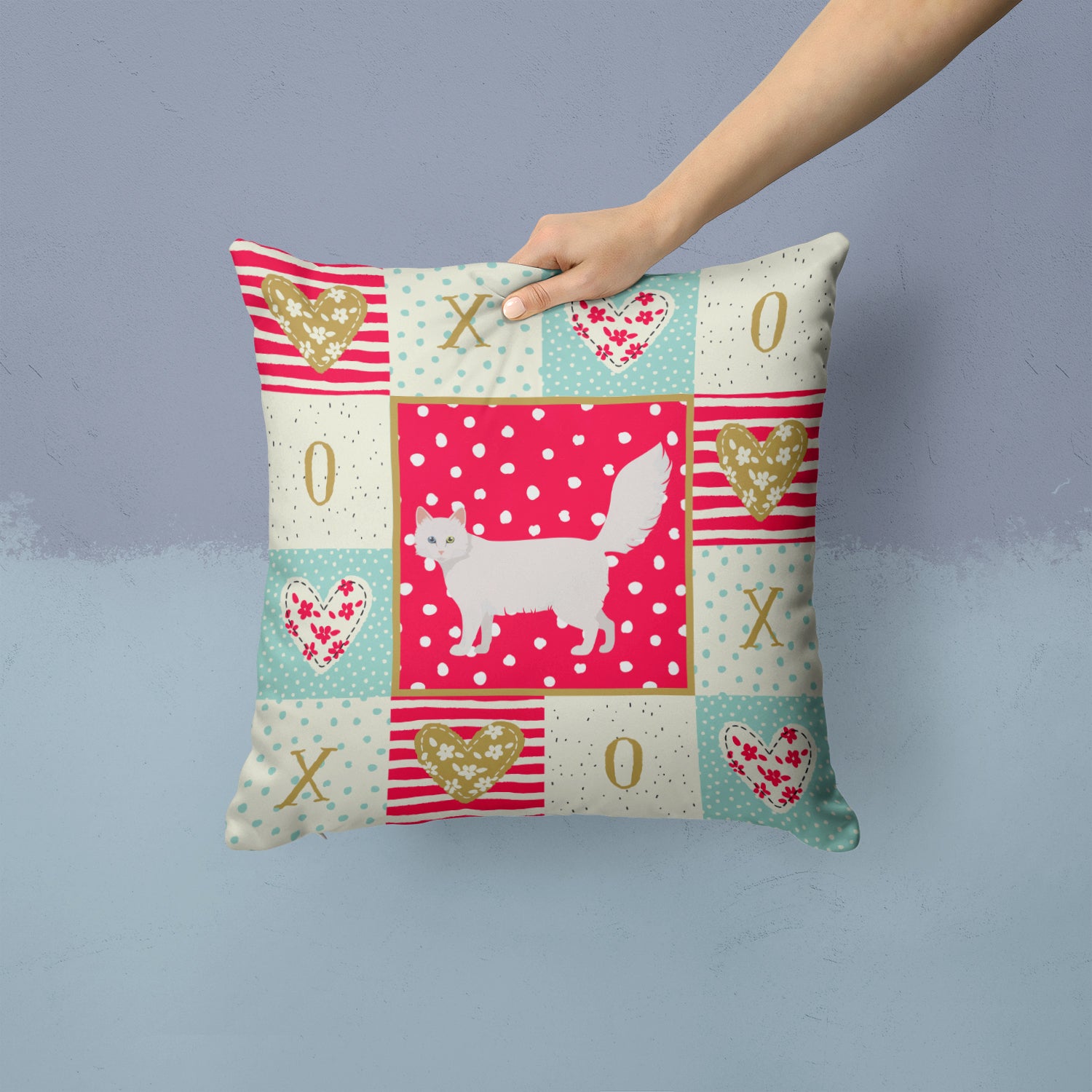 Caroline's Treasures Turkish Angora Cat Love Throw Pillow - 14x14 Decorative Pillow – Art for Your Home & Patio CK5726PW1414