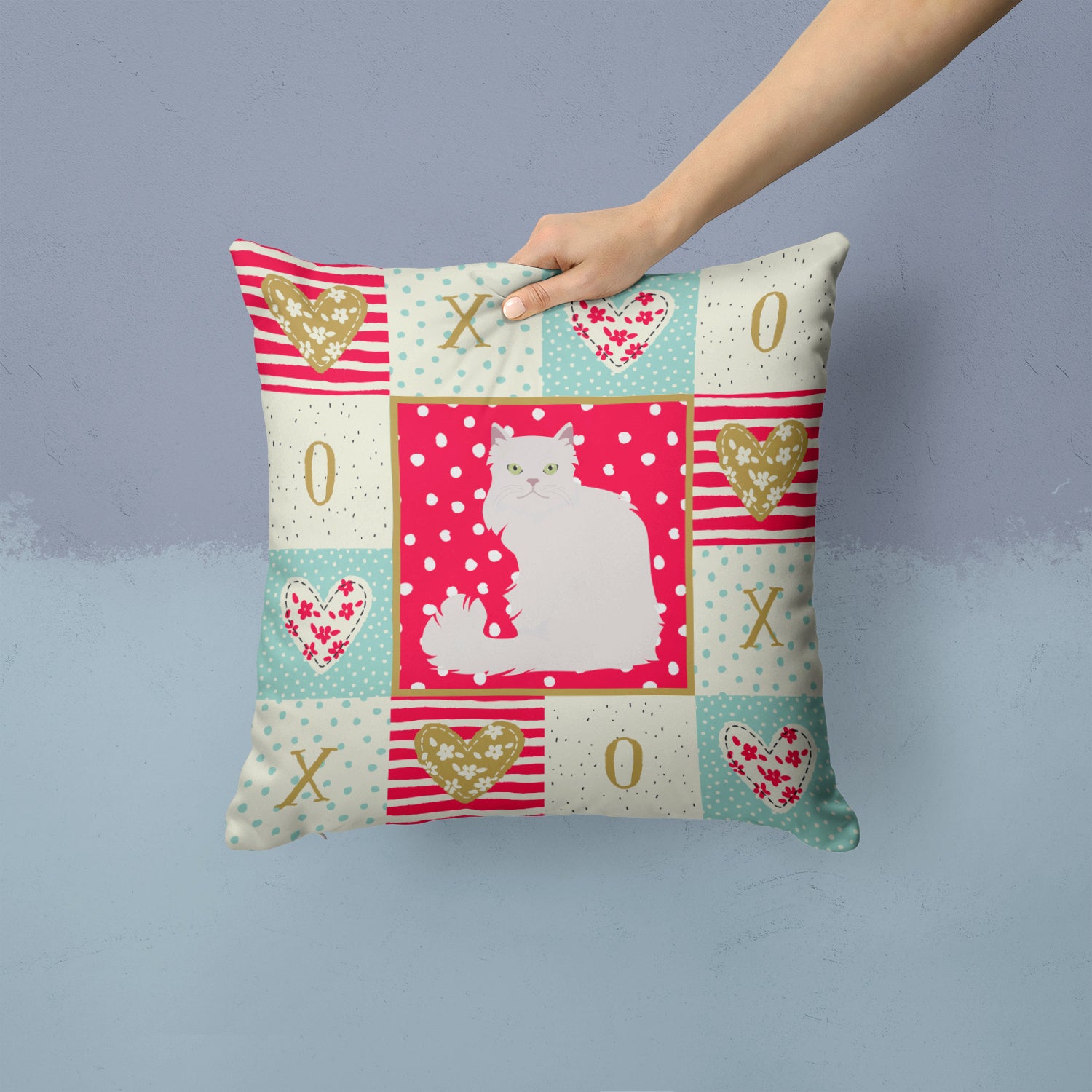 Caroline's Treasures Asian Semi Longhaired Cat Love Throw Pillow - 14x14 Decorative Pillow – Art for Your Home & Patio CK5740PW1414