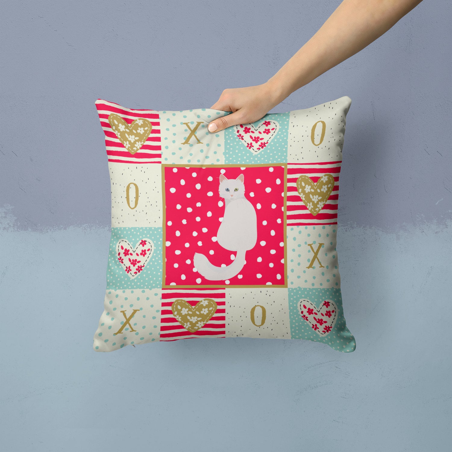 Caroline's Treasures Turkish Angora Cat Love Throw Pillow - 14x14 Decorative Pillow – Art for Your Home & Patio CK5801PW1414