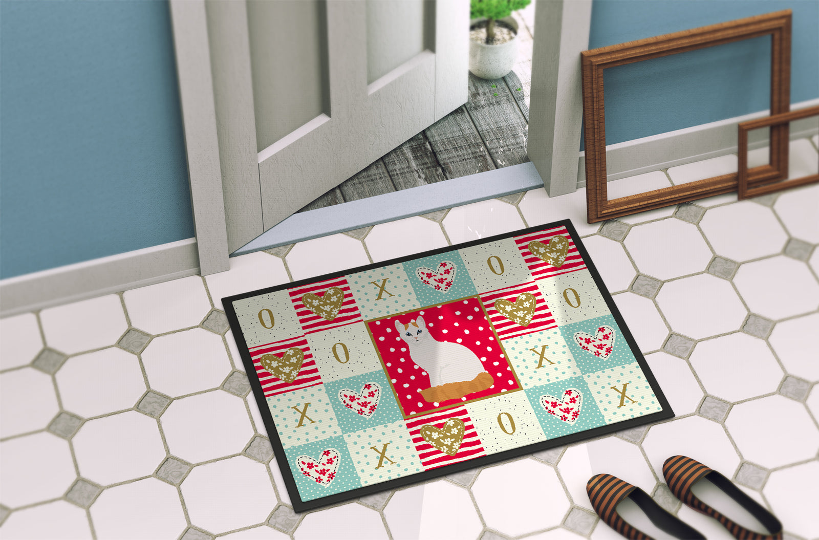 Caroline's Treasures Turkish Van Cat Love Doormat - 24x36 Decorative Floor Mat – Indoor/Outdoor Rug with Artistic Flair CK5802JMAT