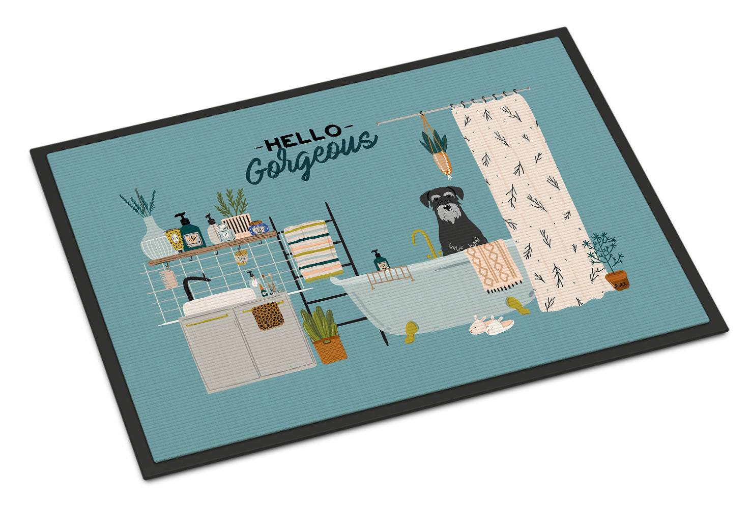 Caroline's Treasures Black Grey Standard Schnauzer in Bathtub Doormat - 24x36 Decorative Floor Mat – Indoor/Outdoor Rug with Artistic Flair CK7456JMAT