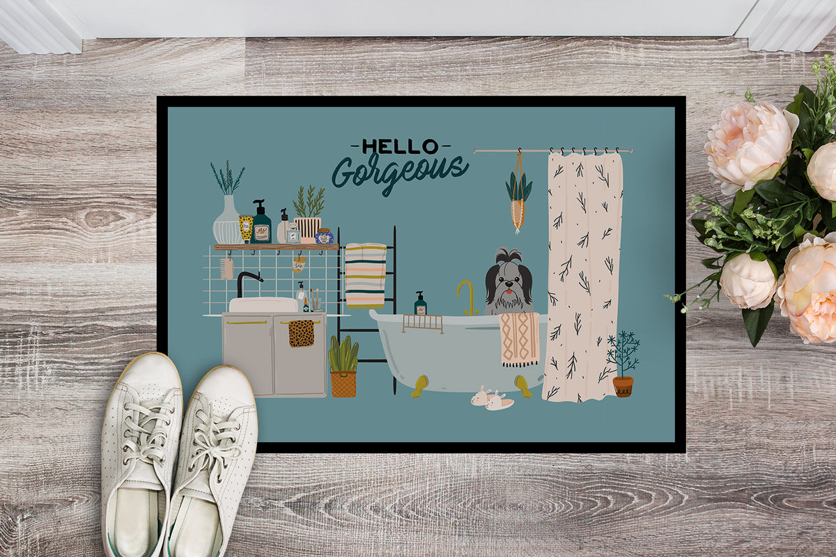 Caroline's Treasures Black Silver Shih Tzu in Bathtub Doormat - 24x36 Decorative Floor Mat – Indoor/Outdoor Rug with Artistic Flair CK7511JMAT