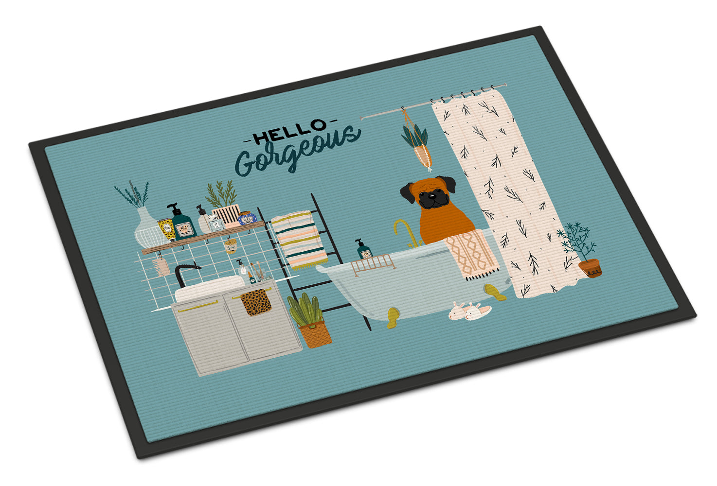 Caroline's Treasures Fawn Boxer in Bathtub Doormat - 24x36 Decorative Floor Mat – Indoor/Outdoor Rug with Artistic Flair CK7537JMAT