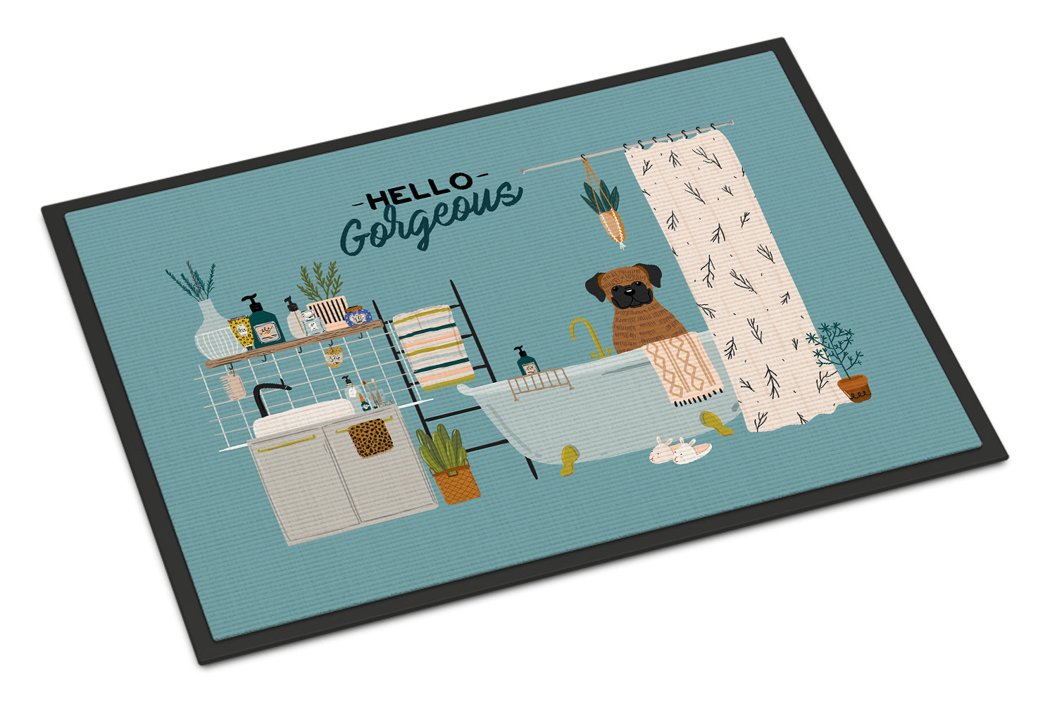Caroline's Treasures Brindle Boxer in Bathtub Doormat - 24x36 Decorative Floor Mat – Indoor/Outdoor Rug with Artistic Flair CK7539JMAT