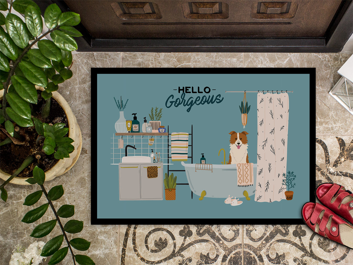 Caroline's Treasures Red White Border Collie in Bathtub Doormat - 24x36 Decorative Floor Mat – Indoor/Outdoor Rug with Artistic Flair CK7541JMAT