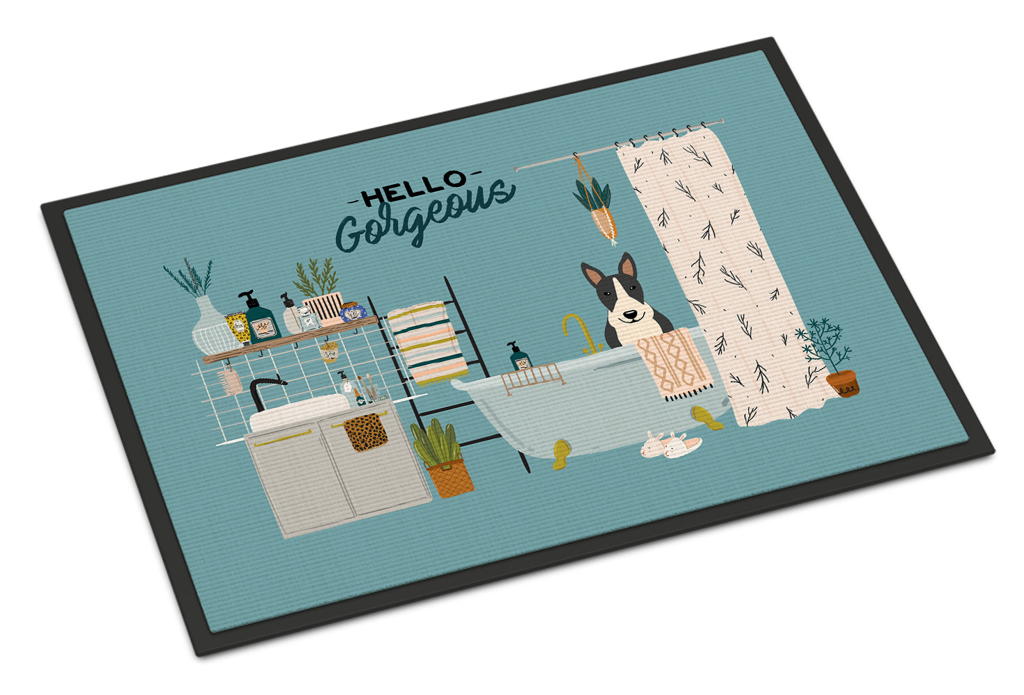Caroline's Treasures Black White Bull Terrier in Bathtub Doormat - 24x36 Decorative Floor Mat – Indoor/Outdoor Rug with Artistic Flair CK7555JMAT